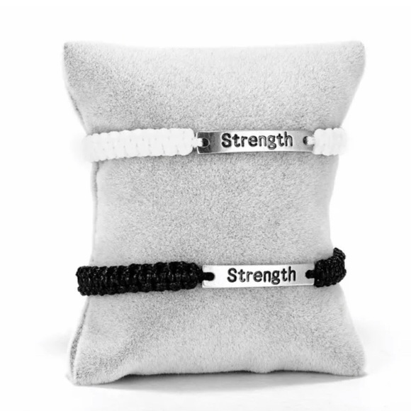 Inspirational Braided Rope Bracelet STRENGTH | COURAGE |POWER BELIEVE White Blk - Picture 4 of 4